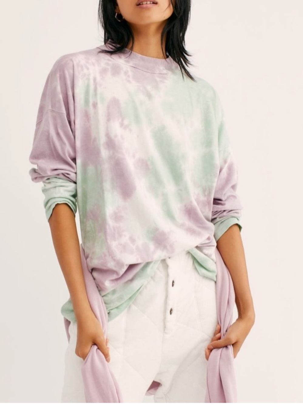 Free people be free tie dye tee green purple dye mock neck oversized cozy fall S